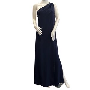 NWT Betsy Adam Full Length One-Shoulder Navy Evening Gown 12